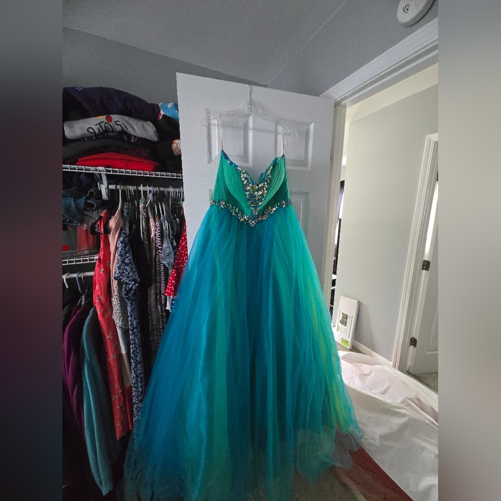 Studio 17 Turquoise and Teal Kids Formal Dress
